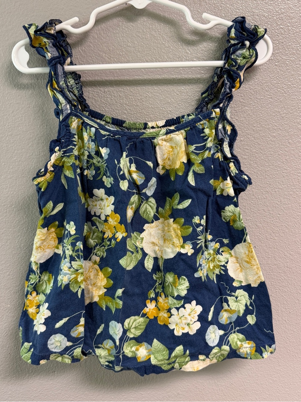 Old Navy Navy Floral Ruffle Strap Dress with Yellow Blossoms